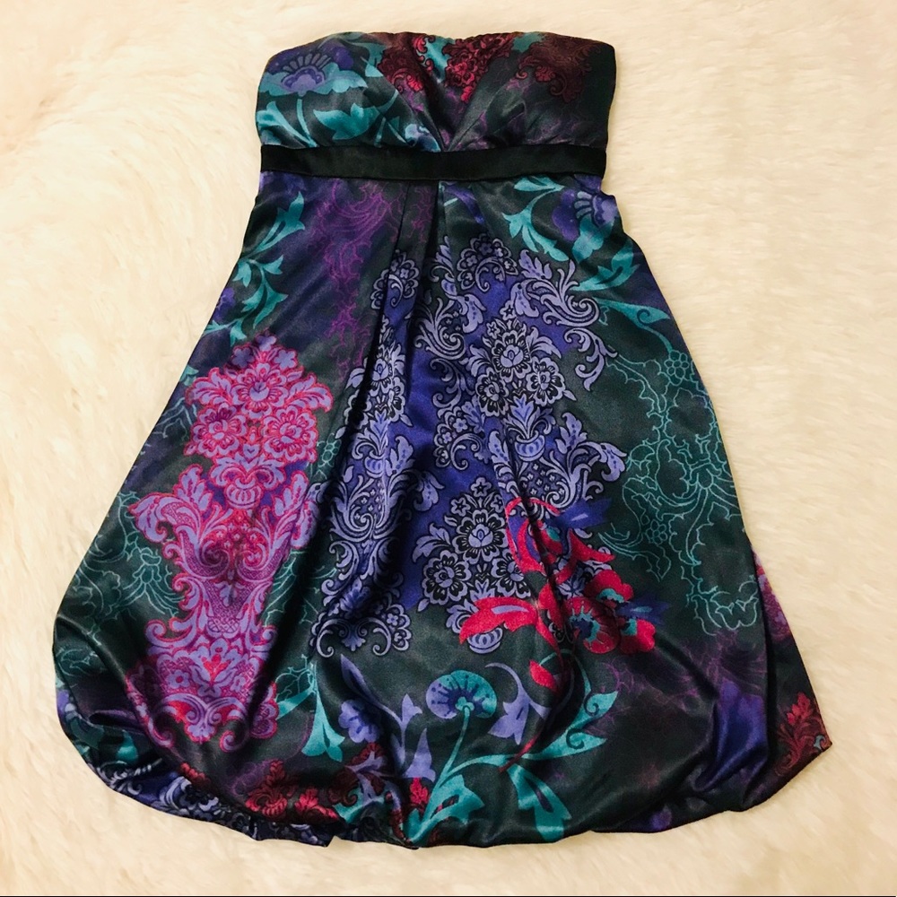 Silky Floral Strapless Tube Dress